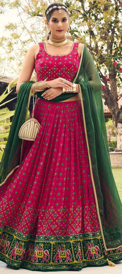 Reception, Wedding Pink and Majenta color Ready to Wear Lehenga in Silk fabric with Flared Printed work : 1943293