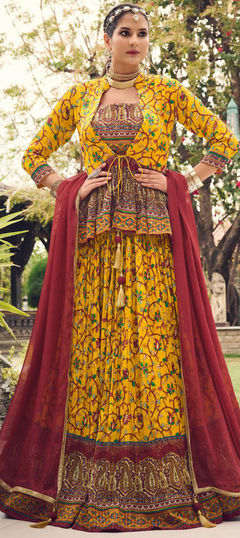 Reception, Wedding Yellow color Ready to Wear Lehenga in Silk fabric with Flared Printed work : 1943295