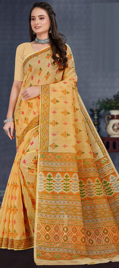 Summer, Traditional Beige and Brown color Saree in Cotton fabric with Bengali Printed work : 1943301