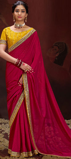 Pink and Majenta color Saree in Art Silk fabric with Border, Embroidered, Resham, Zari work