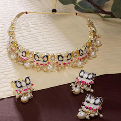 Gold Rodium Polish White and Off White color Necklace in Metal Alloy studded with Pearl