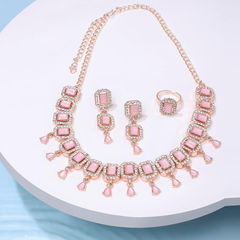 Gold Rodium Polish Pink and Majenta color Necklace in Metal Alloy studded with CZ Diamond