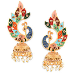 Gold Rodium Polish Multicolor color Earrings in Metal Alloy studded with CZ Diamond, Pearl