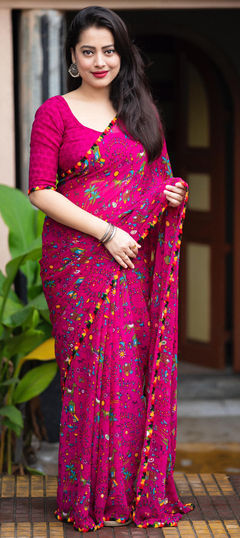 Pink and Majenta color Saree in Georgette fabric with Printed work