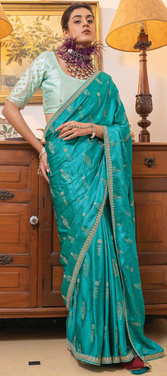 Festive, Reception, Wedding Blue color Saree in Viscose fabric with Classic Embroidered, Lace, Thread, Zari work : 1943649