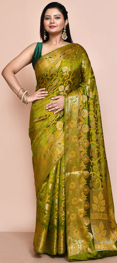 Bridal, Engagement, Wedding Green color Saree in Silk fabric with South Weaving, Zari work : 1943672