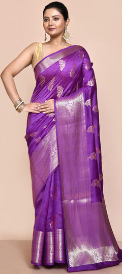 Bridal, Engagement, Wedding Purple and Violet color Saree in Silk fabric with South Weaving, Zari work : 1943675