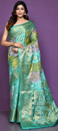 Green color Saree in Silk fabric with Weaving, Zari work