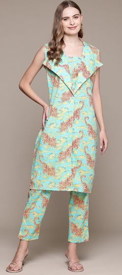 Summer Green color Co-ords Set in Cotton fabric with Printed work : 1943738