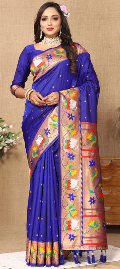 Blue color Saree in Silk fabric with Weaving, Zari work