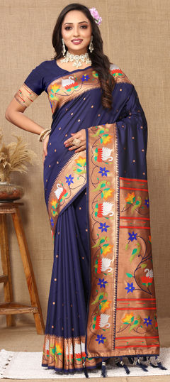 Blue color Saree in Silk fabric with Weaving, Zari work