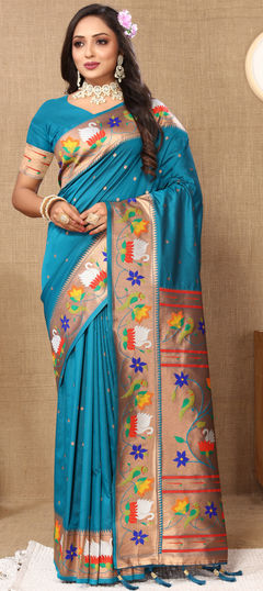 Blue color Saree in Silk fabric with Weaving, Zari work