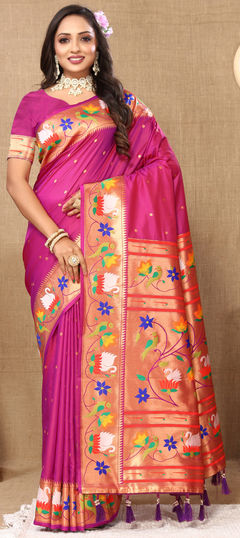 Pink and Majenta color Saree in Silk fabric with Weaving, Zari work