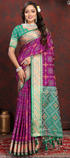 Purple and Violet color Saree in Patola Silk fabric with Weaving, Zari work