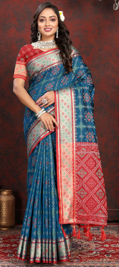 Blue color Saree in Patola Silk fabric with Weaving, Zari work