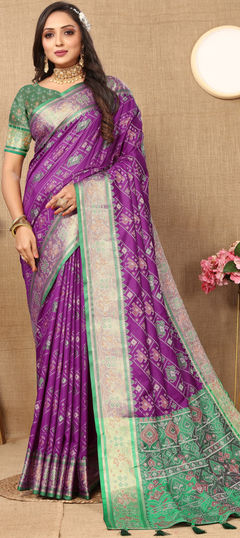 Purple and Violet color Saree in Patola Silk fabric with Weaving, Zari work