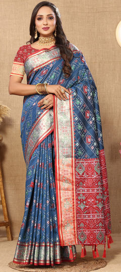 Blue color Saree in Patola Silk fabric with Weaving, Zari work