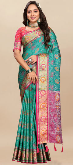 Reception, Traditional Green color Saree in Patola Silk fabric with South Weaving, Zari work : 1943981