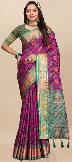 Purple and Violet color Saree in Patola Silk fabric with Weaving, Zari work