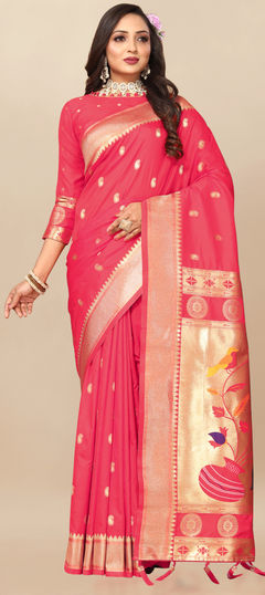 Pink and Majenta color Saree in Art Silk, Silk fabric with Weaving, Zari work