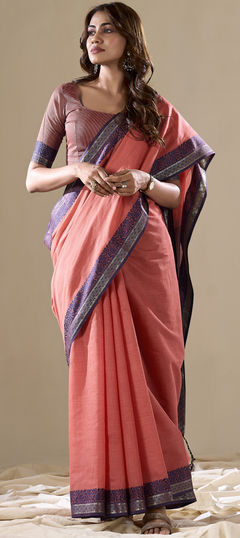 Pink and Majenta color Saree in Cotton fabric with Printed work