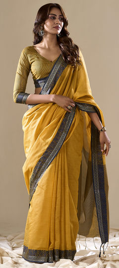 Yellow color Saree in Cotton fabric with Printed work