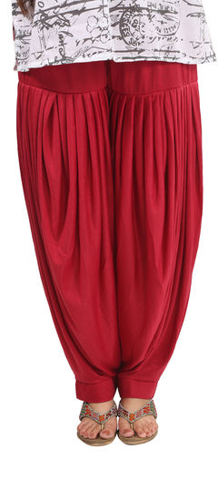 Red and Maroon color Patiala in Lycra fabric with Thread work