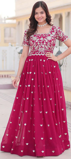 Pink and Majenta color Gown in Georgette fabric with Embroidered, Sequence, Thread work