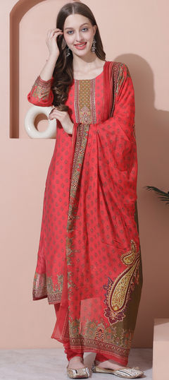 Pink and Majenta color Salwar Kameez in Muslin fabric with Digital Print work