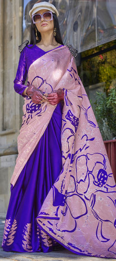 Party Wear, Traditional Pink and Majenta color Saree in Satin Silk fabric with Classic Printed work : 1944535