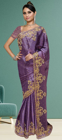 Purple and Violet color Saree in Art Silk fabric with Embroidered, Sequence work