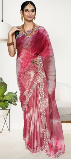 Pink and Majenta color Saree in Tissue fabric with Embroidered, Sequence work