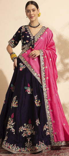 Purple and Violet color Ready to Wear Lehenga in Georgette fabric with Sequence, Thread work