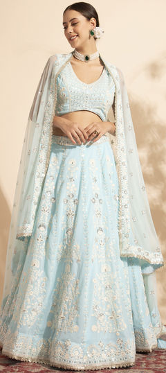 Blue color Ready to Wear Lehenga in Georgette fabric with Sequence, Thread work