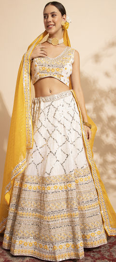 Yellow color Ready to Wear Lehenga in Georgette fabric with Sequence, Thread work