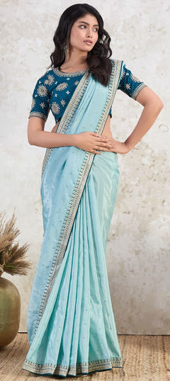 Traditional, Wedding Blue color Saree in Tissue fabric with South Embroidered, Sequence work : 1944616