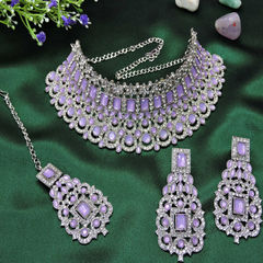 Purple and Violet color Necklace in Metal Alloy studded with Austrian diamond, CZ Diamond & Silver Rodium Polish : 1944686