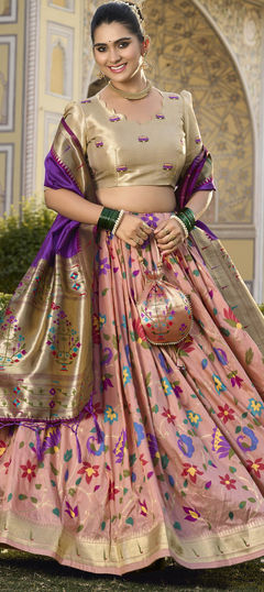 Festive, Reception Pink and Majenta color Lehenga in Jacquard fabric with Flared Weaving, Zari work : 1944764