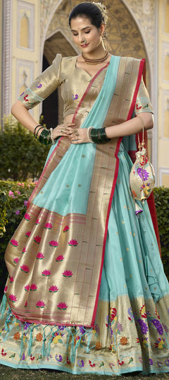 Festive, Reception Blue color Lehenga in Jacquard fabric with Flared Weaving, Zari work : 1944768