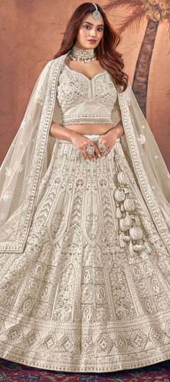 Bridal, Wedding White and Off White color Lehenga in Georgette fabric with Flared Embroidered, Sequence, Thread, Zircon work : 1944774