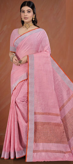 Festive, Traditional Pink and Majenta color Saree in Cotton fabric with Bengali Weaving, Zari work : 1944786