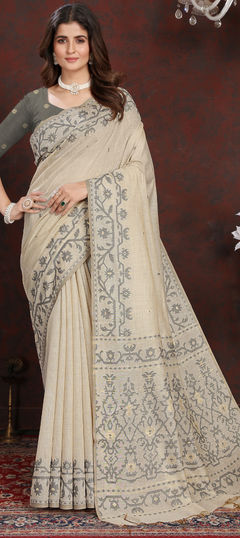 Black and Grey color Saree in Cotton fabric with Weaving work