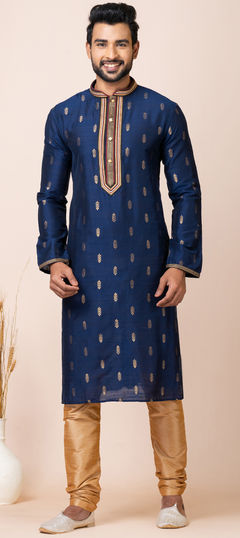 Party Wear Blue color Kurta Pyjamas in Jacquard, Silk fabric with Weaving work : 1944930