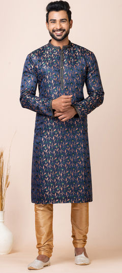 Party Wear Blue color Kurta Pyjamas in Jacquard fabric with Weaving work : 1944932