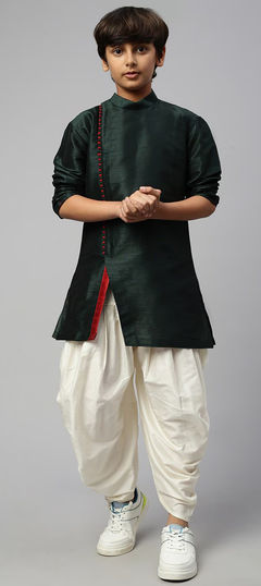 Party Wear Green color Boys Dhoti Kurta in Dupion Silk fabric with Thread work : 1944980