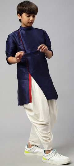 Party Wear Blue color Boys Dhoti Kurta in Dupion Silk fabric with Thread work : 1944981