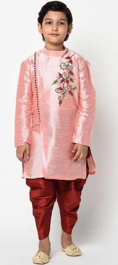 Pink and Majenta color Boys Dhoti Kurta in Dupion Silk fabric with Printed work