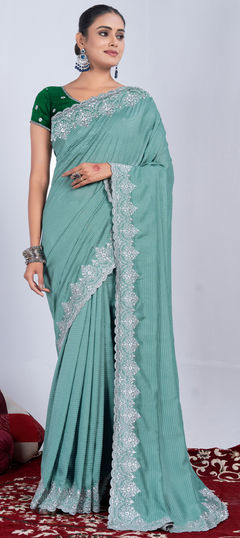 Green color Saree in Art Silk fabric with Embroidered, Thread work