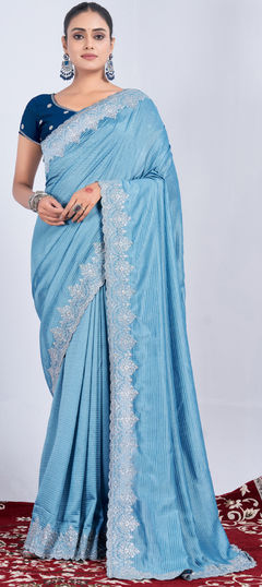 Blue color Saree in Art Silk fabric with Embroidered, Thread work