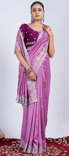 Pink and Majenta color Saree in Art Silk fabric with Embroidered, Thread work